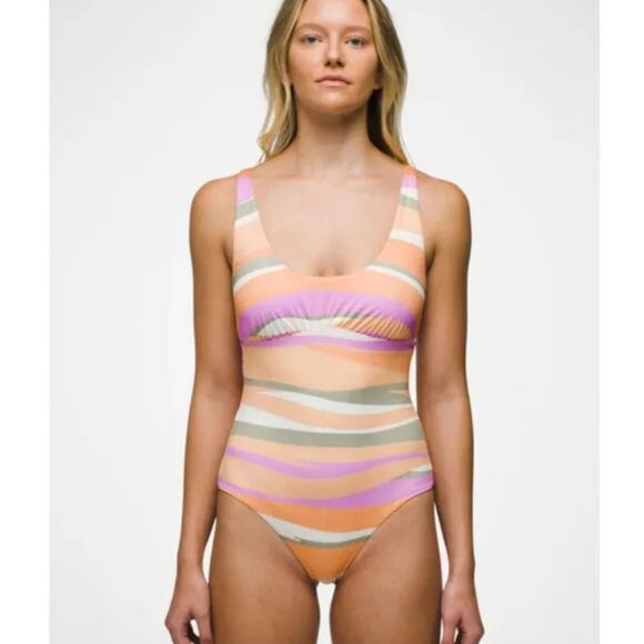 NEW Prana Mallorca One Piece Padded Cup Swimsuit In Waves - Picture 1 of 12